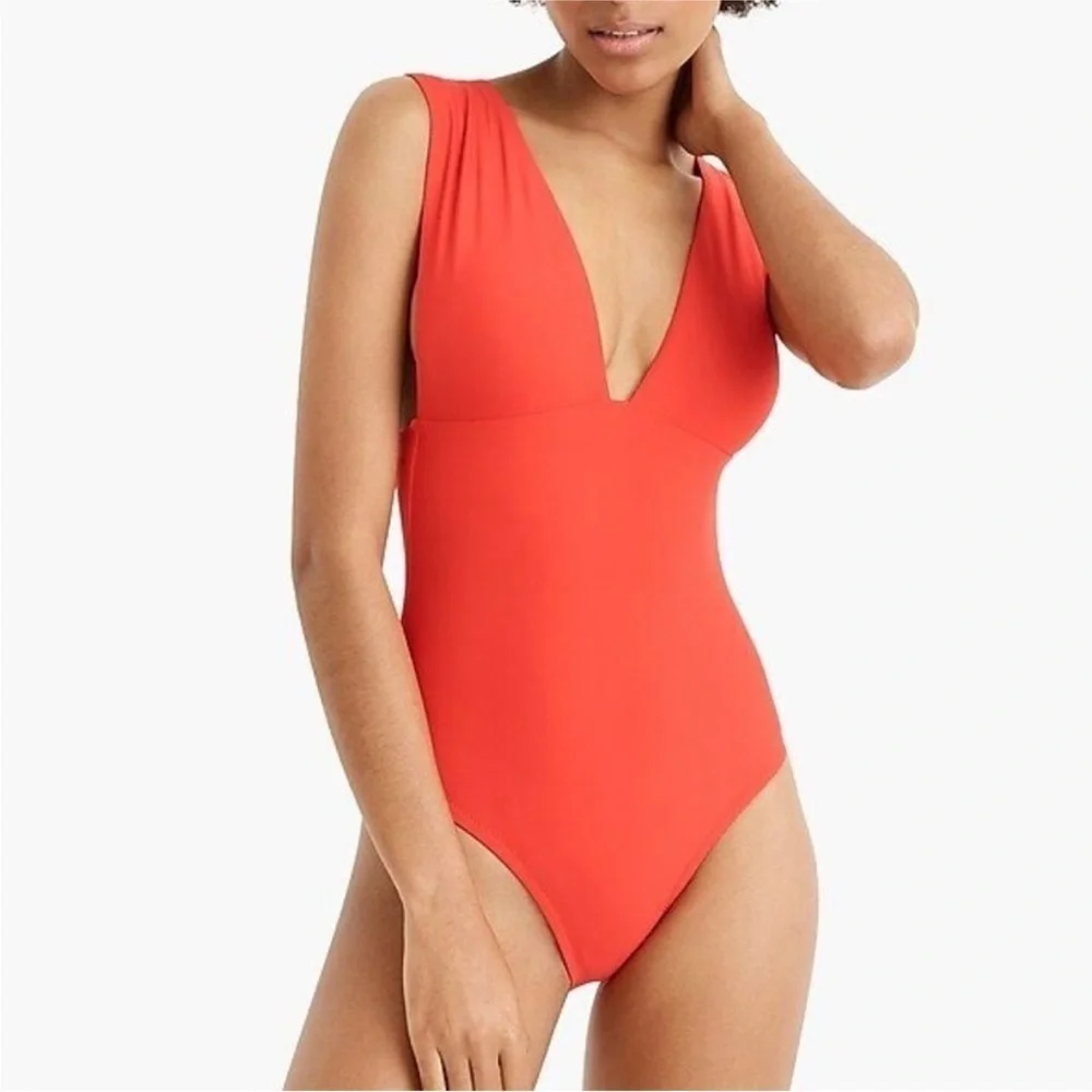 J. Crew Plunge V-Neck One-Piece Swimsuit Red size 10